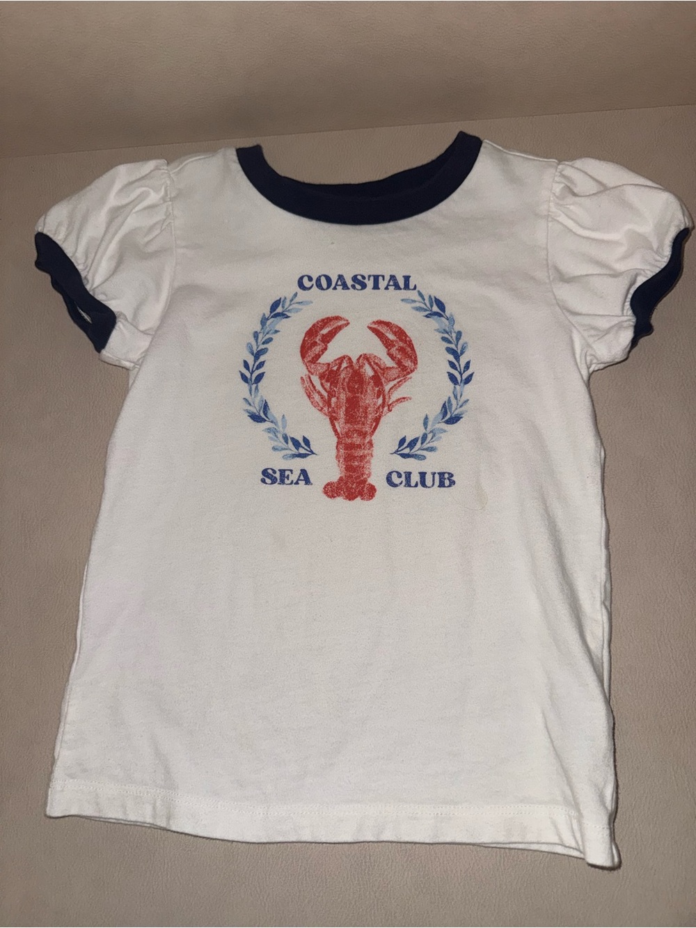 Janie and Jack White Tee with Navy Trim & Red Lobster Graphic